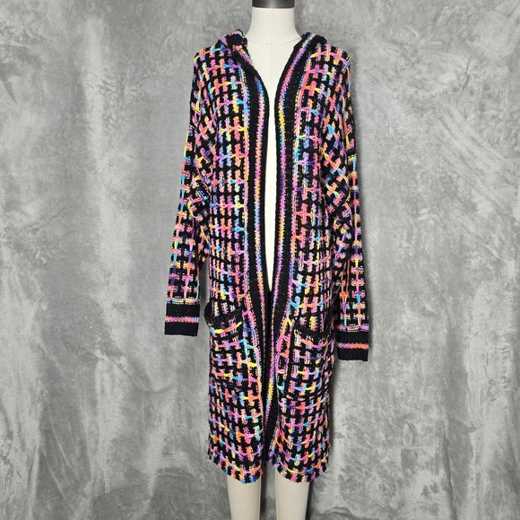 Blue Waters XL Multicolor Hooded Knit Cardigan Duster Sweater Coat Oversized - Picture 1 of 13